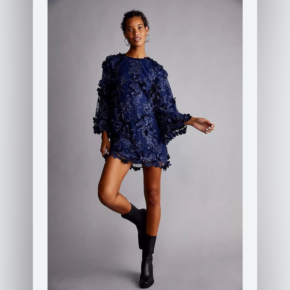 Mestiza Free People 3-d floral dress in navy blue